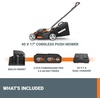 image:imageWORX 17 Cordless Lawn Mower 2 in 1 Electric Mower Cuts Quietly Compact amp Lightweight Push Lawn Mower with 7Position Height Adjustment for Small Yards 2 Batteries amp Charger Included WG74317 40V Mower w2 40 Ah Batteries