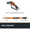 image:imageWorx 20V 5 Mini Cordless Chainsaw 39 lbs 22 fts Chain Speed Power Share Battery Upper amp Hand Guard WG324  Battery amp Charger Included5 22 fts Pruning Saw Tool Only