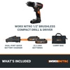 image:imageWorx Nitro 20V Cordless 12 Drill Driver With Brushless Motor  Compact amp Lightweight Set Only 6 and 3 lbs  Power Share Compatible WX130L  Batteries amp Charger Included Black20V 12 Brushless DrillDriver