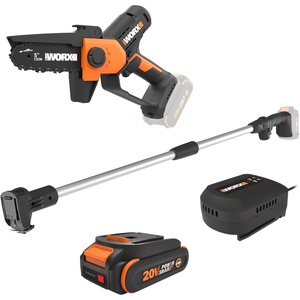 image:imageWorx 20V 5 Mini Cordless Chainsaw 39 lbs 22 fts Chain Speed Power Share Battery Upper amp Hand Guard WG324  Battery amp Charger Included5 25 fts Pruning Saw with Pole 20Ah Battery