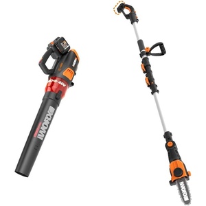 image:imageWORX WG584 40V Power Share Turbine Cordless Leaf Blower with Brushless Motor 2x20V Batteries with Pole Saw Bare Tool Only Black and Orange